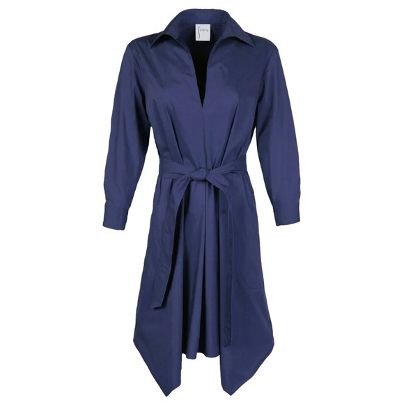 Reduced /Finley Designer Navy Blue Stretch Lagenlook Shirt Dress Women's Medium - Picture 1 of 8